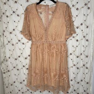 Elegant Lace Mini Dress in Peach